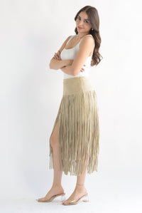 Fashion Styled Falda suede flecos largos Beige