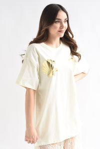 Fashion Styled T-Shirt holgada conchas Ivory