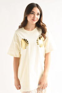 Fashion Styled T-Shirt holgada conchas Ivory