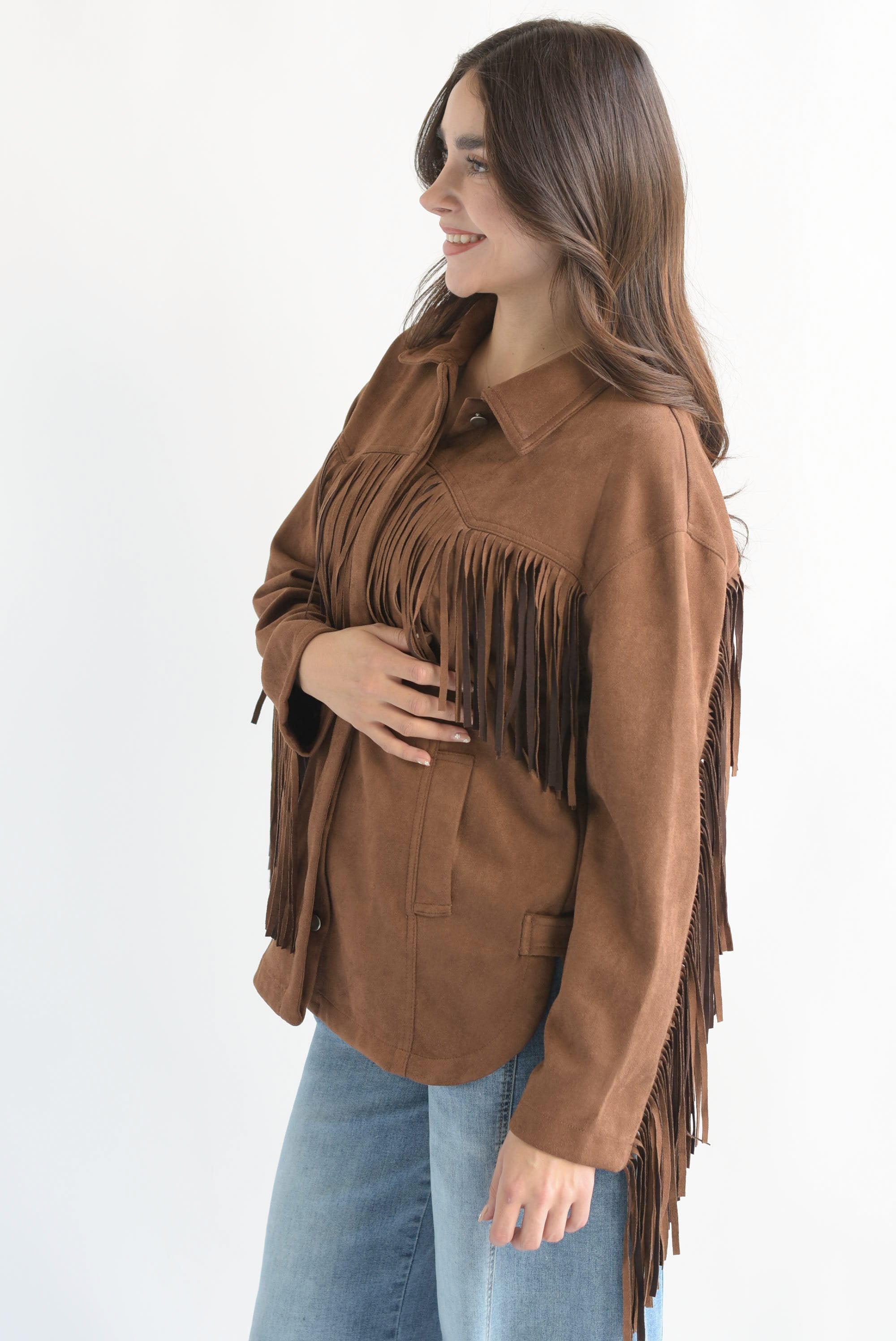 Shacket suede flecos Café