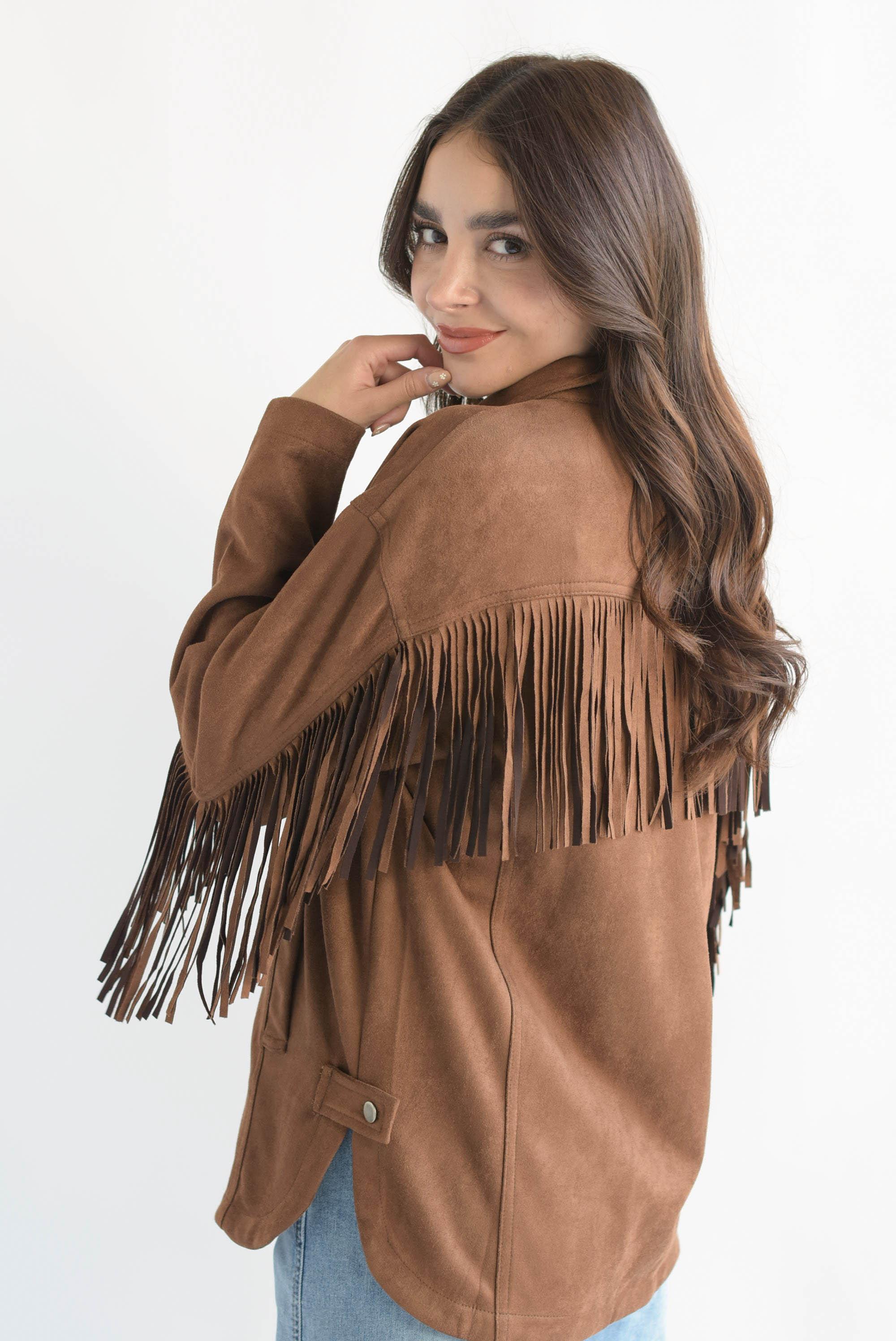 Shacket suede flecos Café