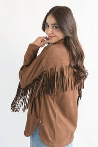 Fashion Styled Shacket suede flecos Café