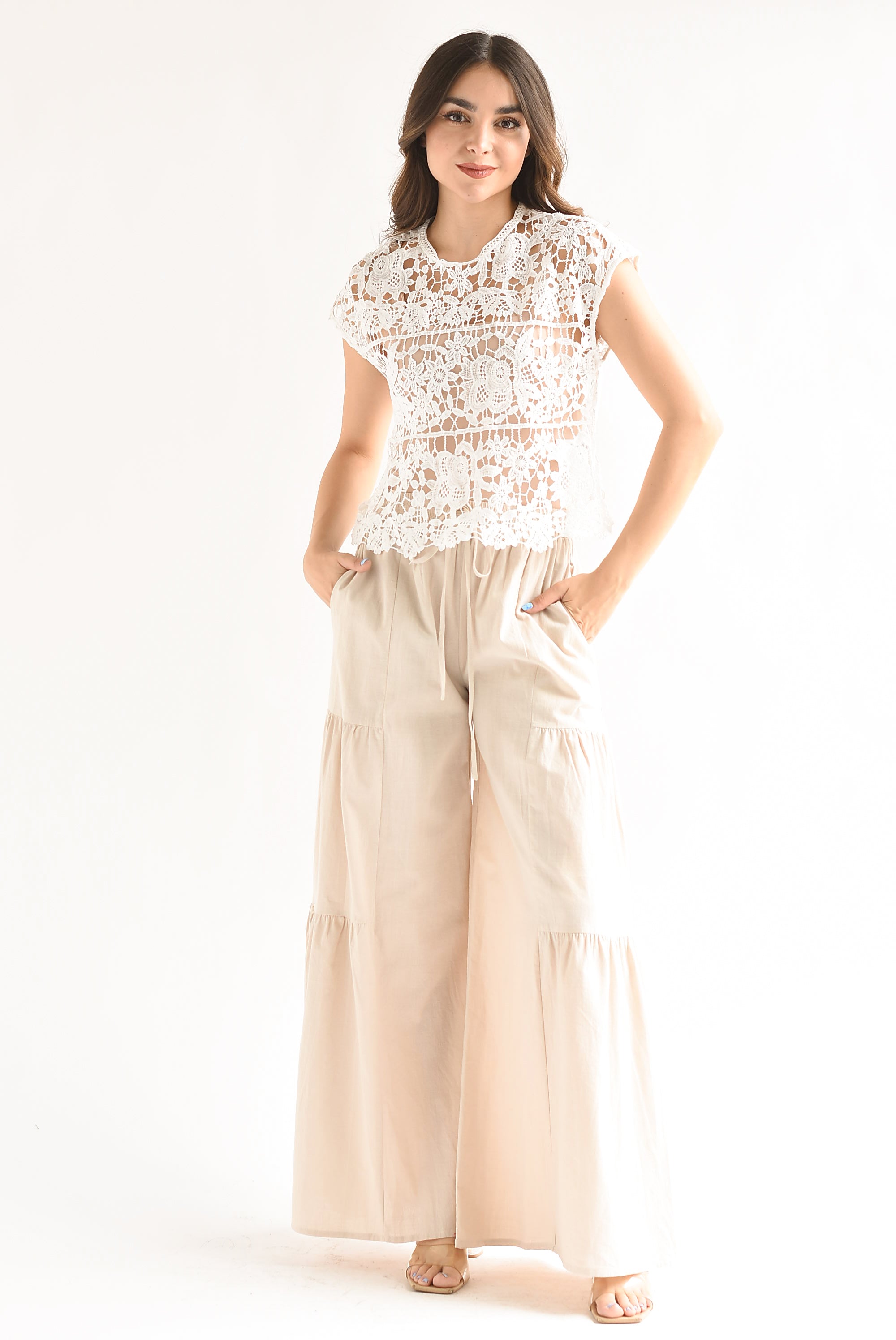 Pantalón boho algodón Crudo