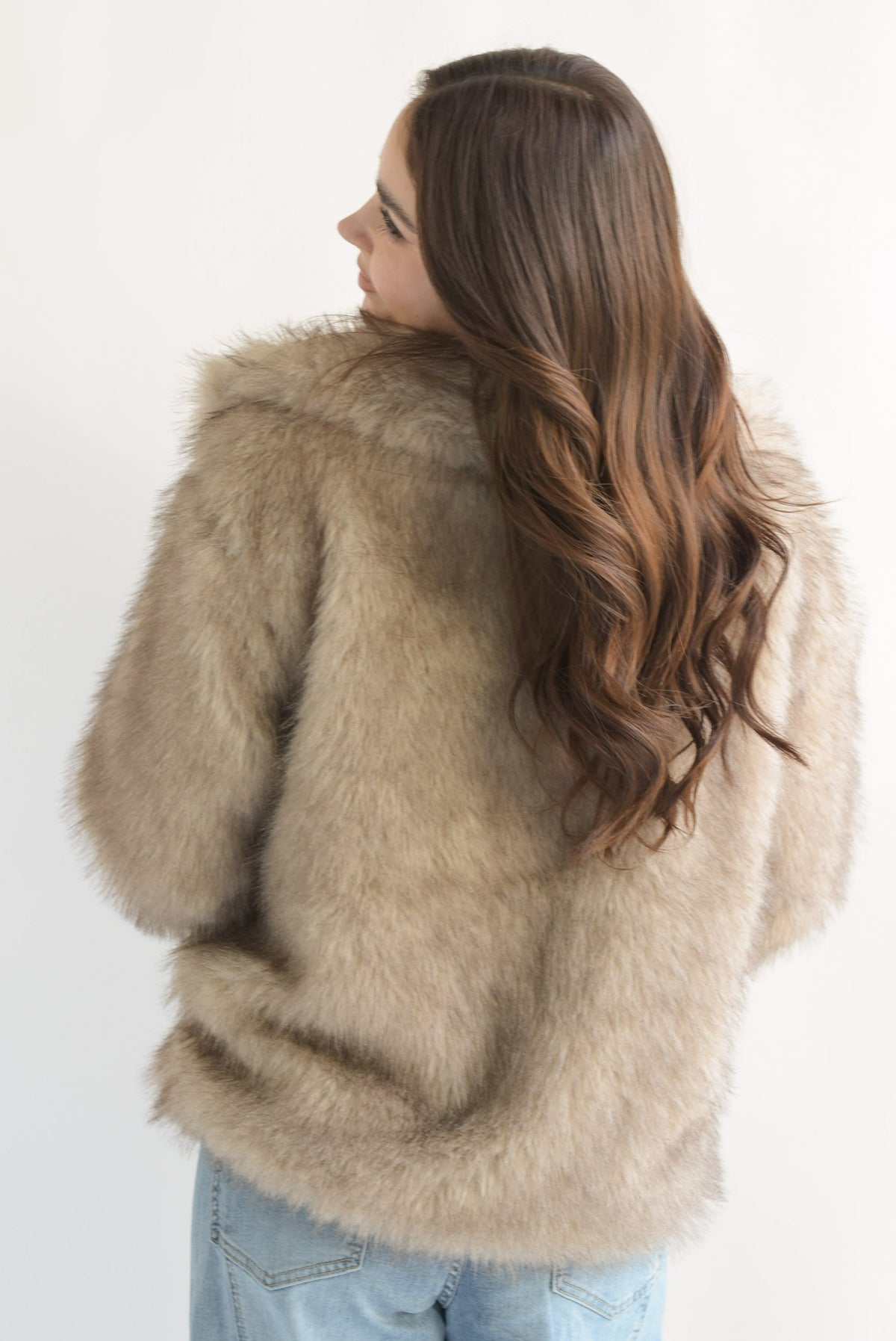 Abrigo bitono faux fur Moka