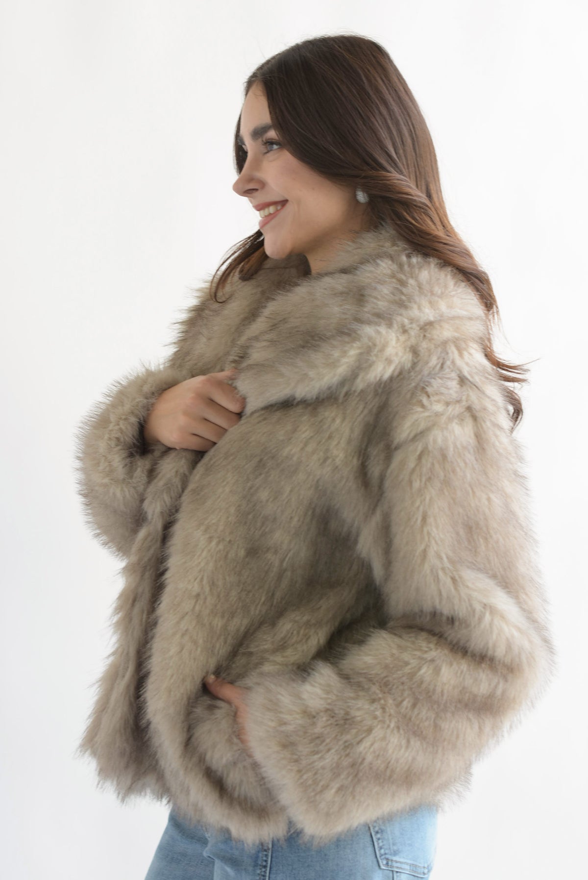 Abrigo bitono faux fur Moka