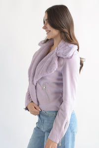 Fashion Styled Chamarra biker suede fur Lila