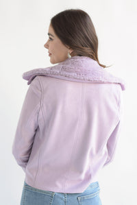Fashion Styled Chamarra biker suede fur Lila