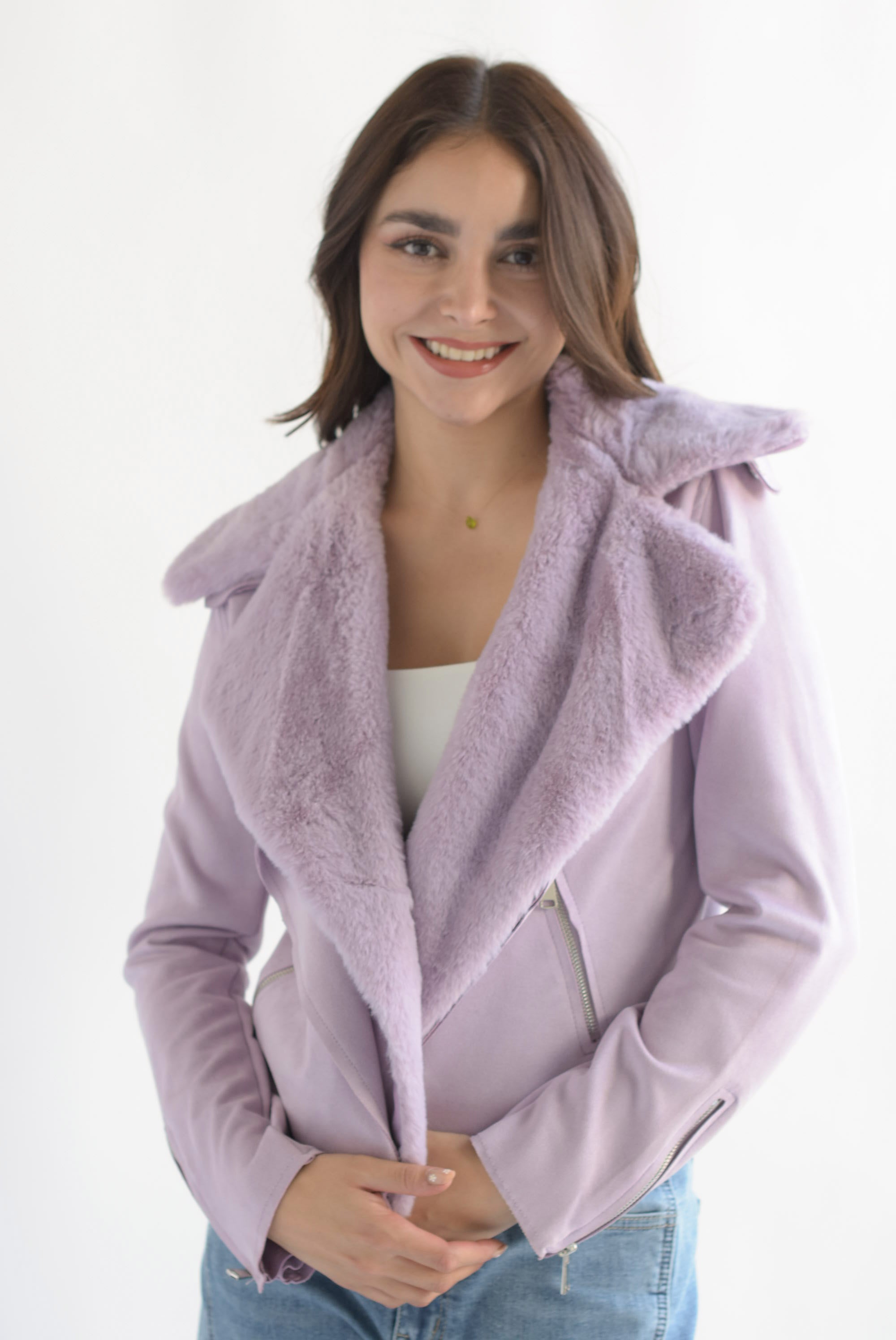 Chamarra biker suede fur Lila