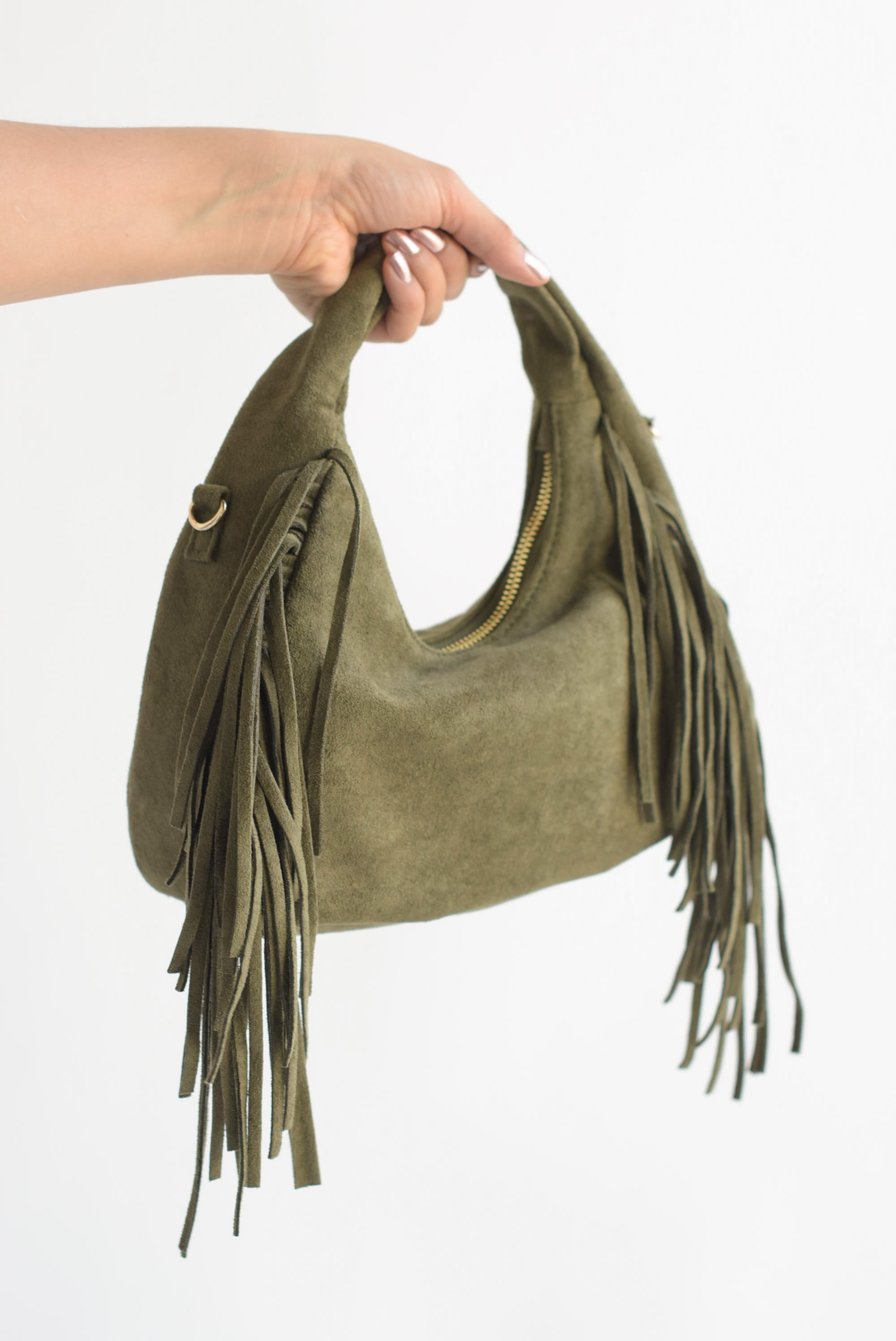 Bolsa suede flecos Verde Olivo
