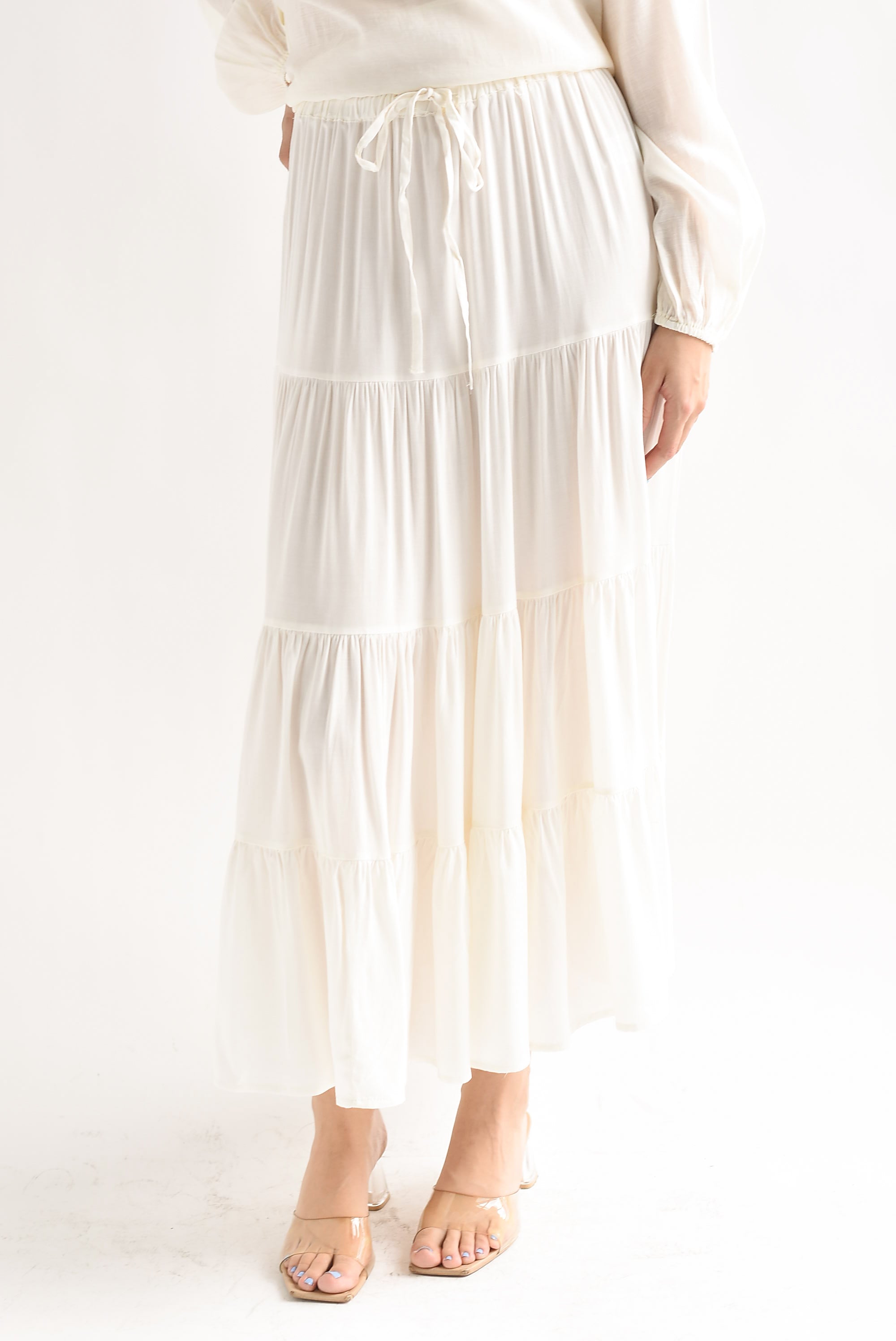 Falda midi boho olanes Ivory