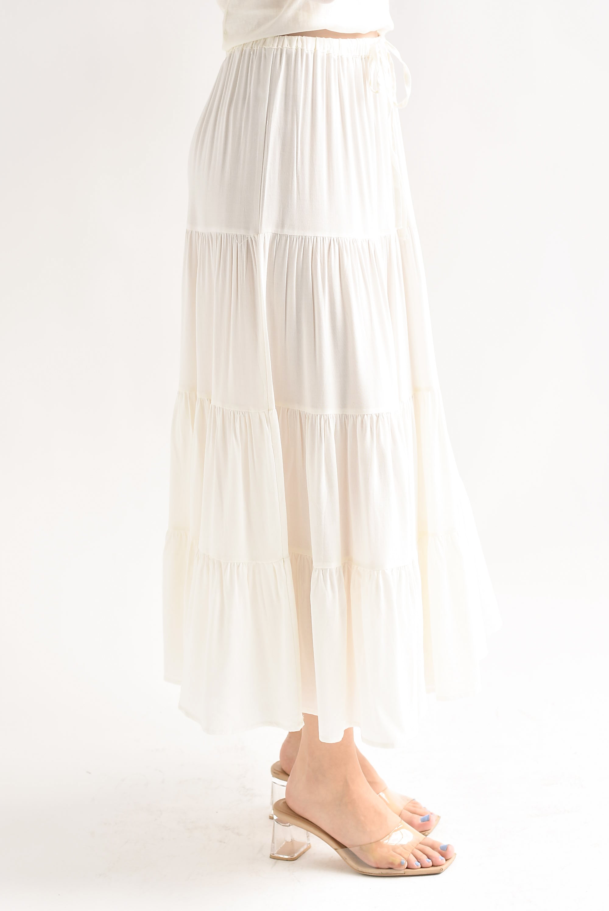 Falda midi boho olanes Ivory