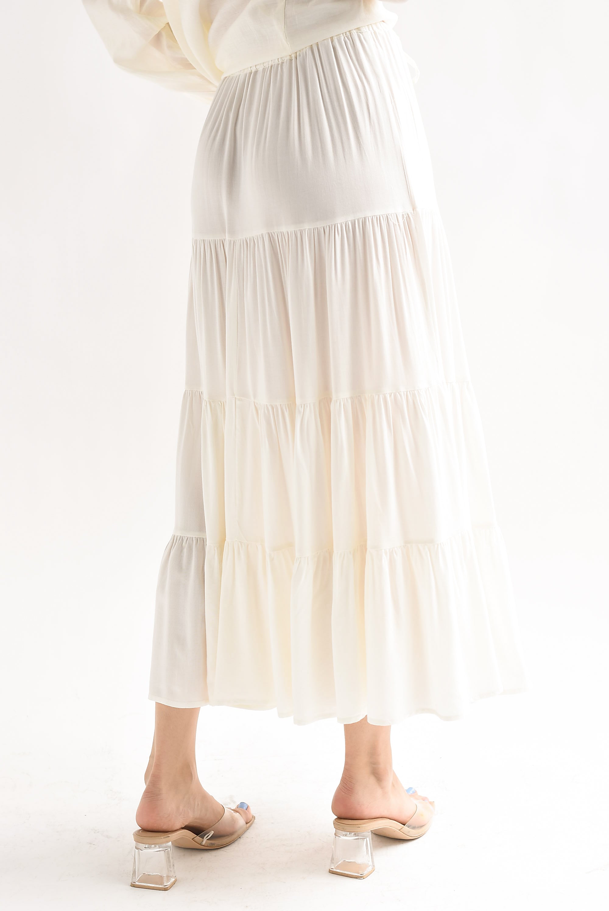 Falda midi boho olanes Ivory