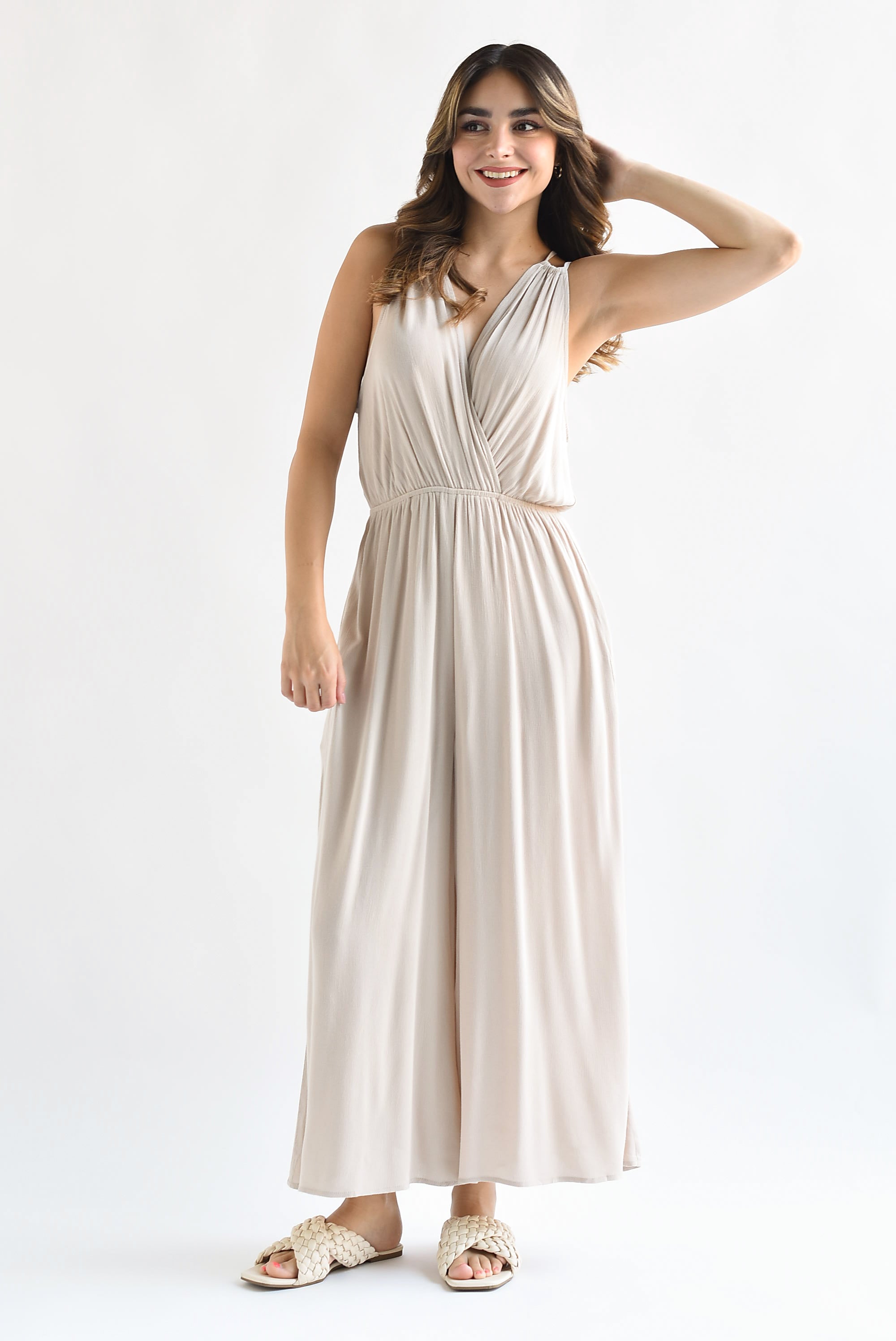 Jumpsuit halter culotte Beige