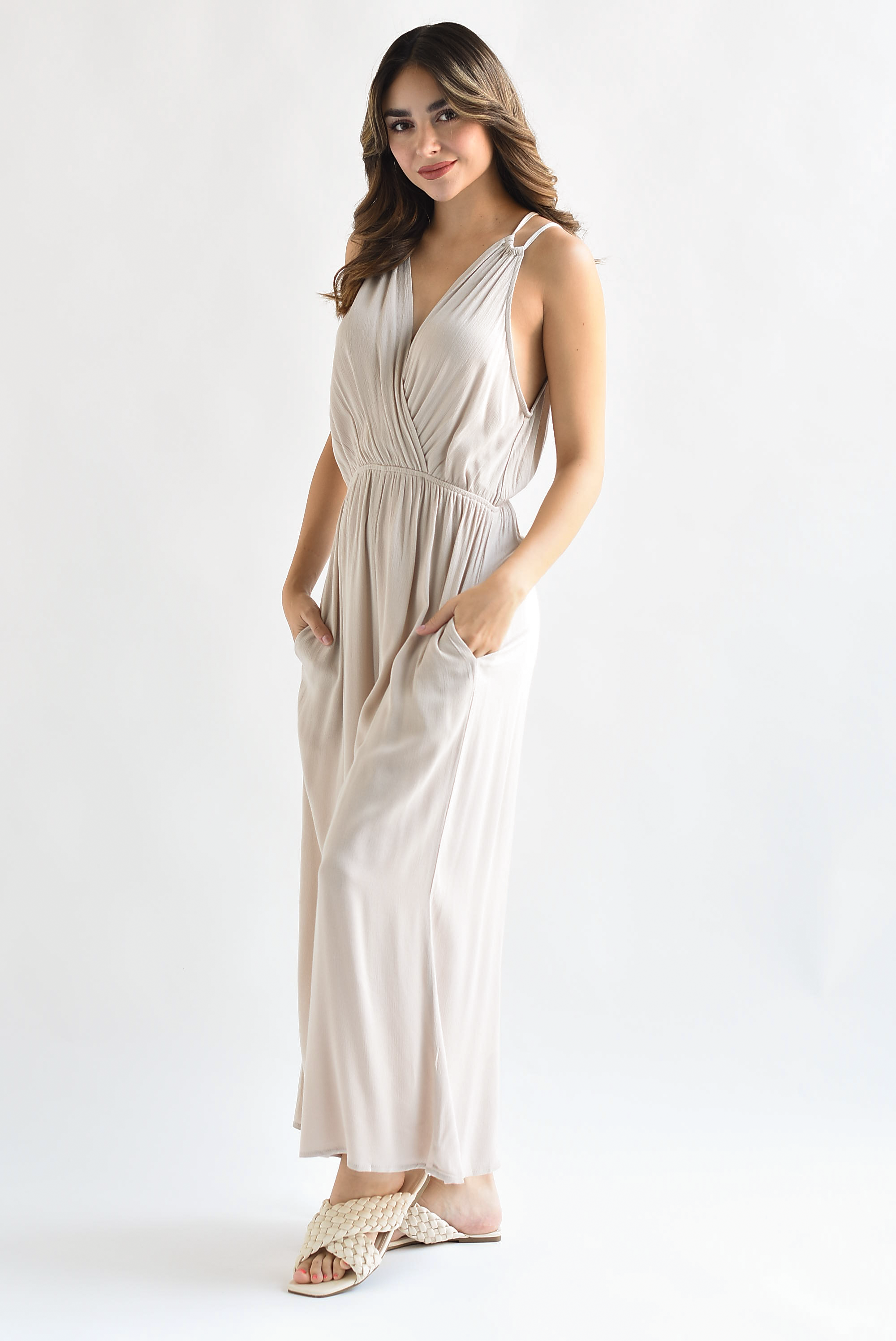 Jumpsuit halter culotte Beige