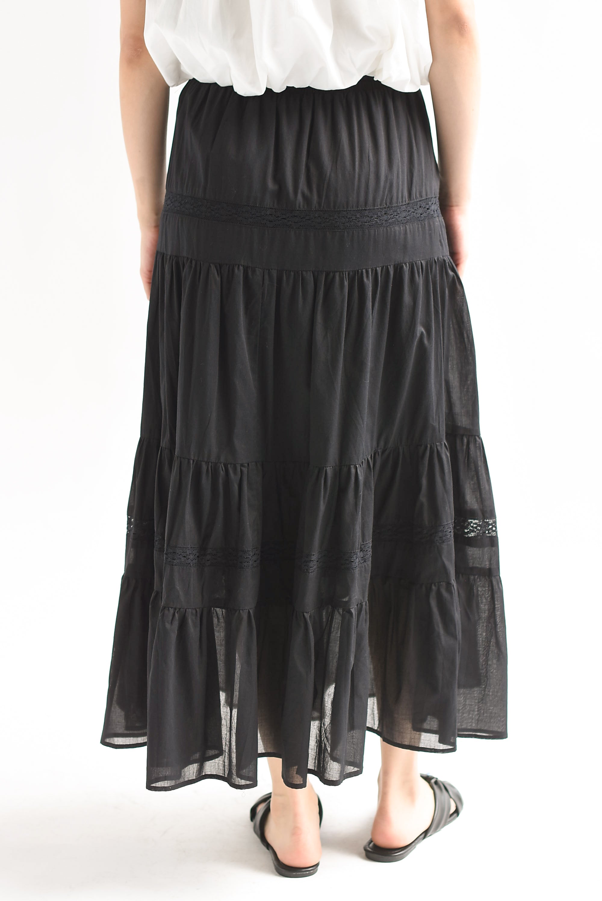 Falda larga boho tira encaje olanes Negro