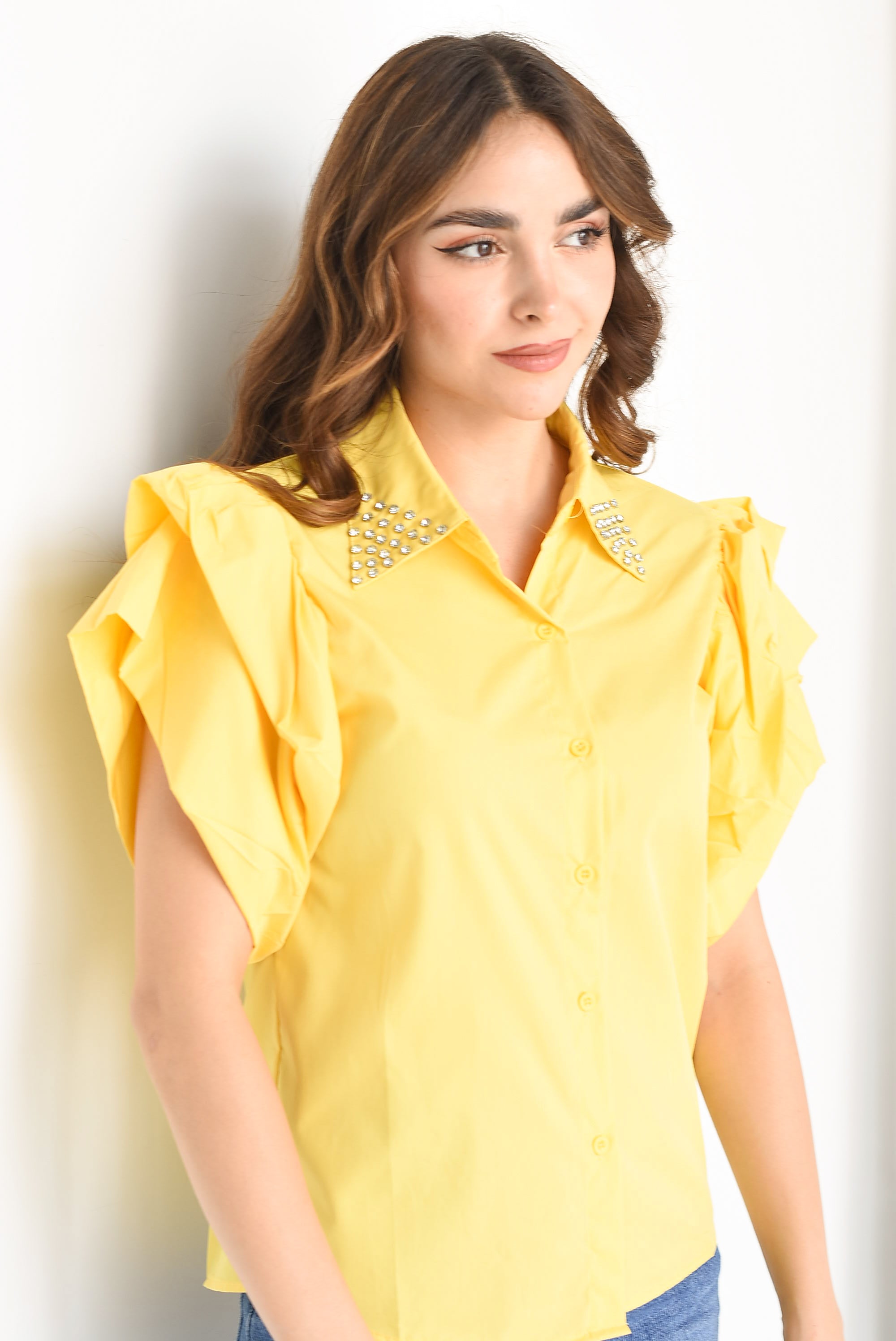 Blusa cuello joyas Amarilla