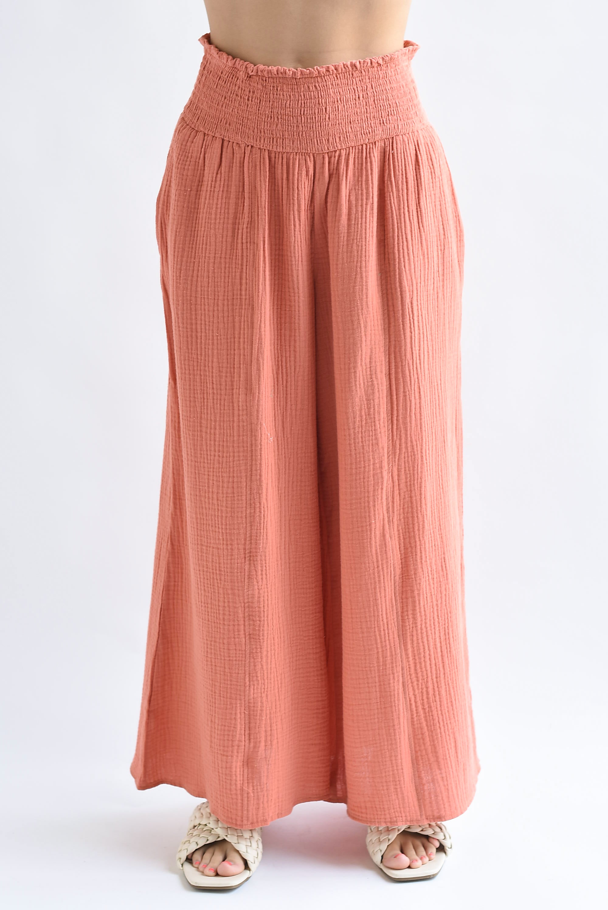Pantalón boho pretina ancha Coral