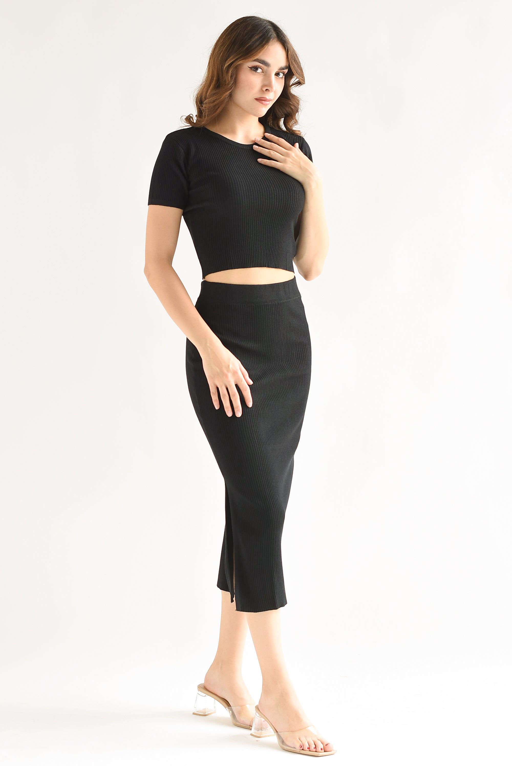 Set Falda lápiz y Blusa punto Negro