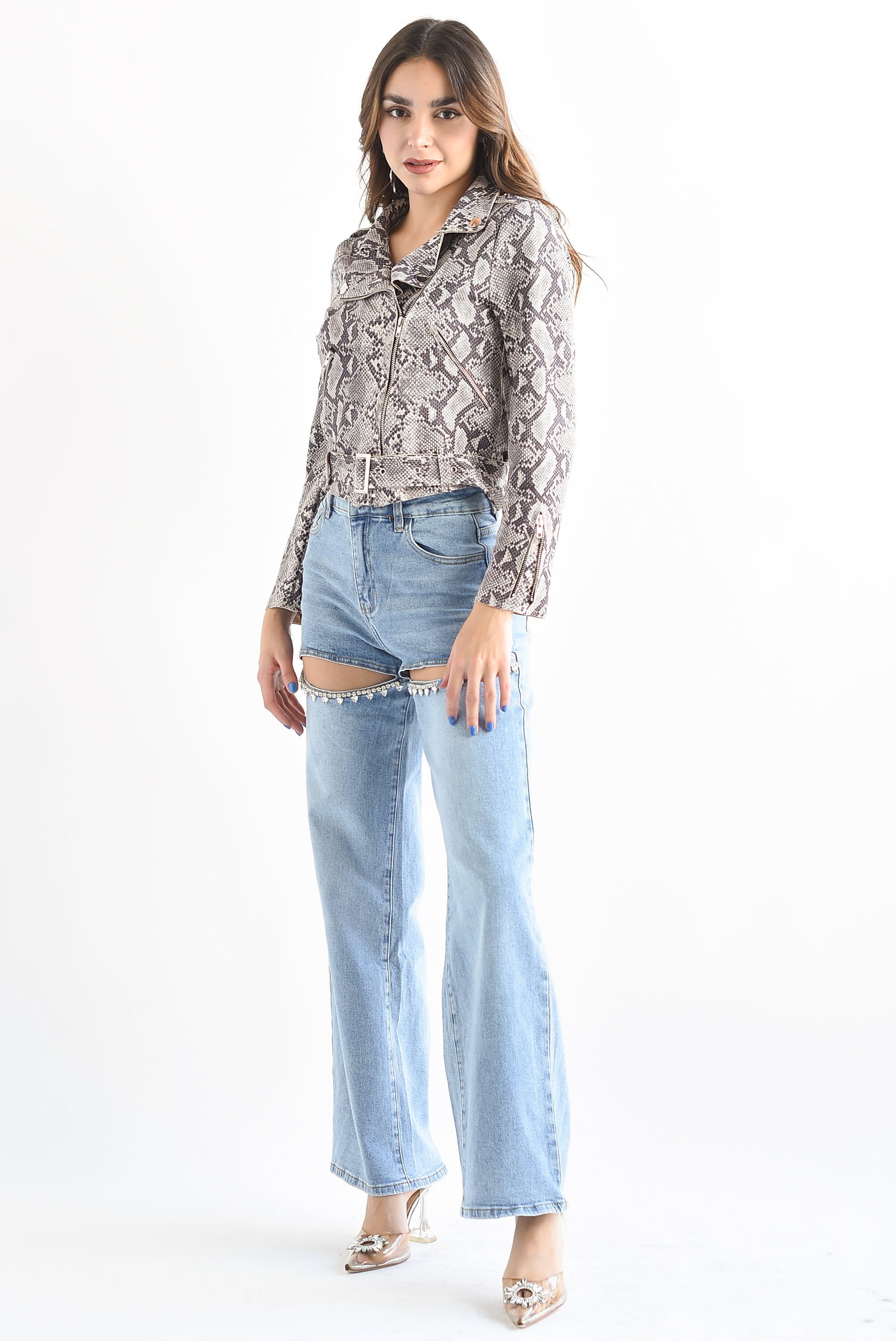 Chamarra biker suede Snake print