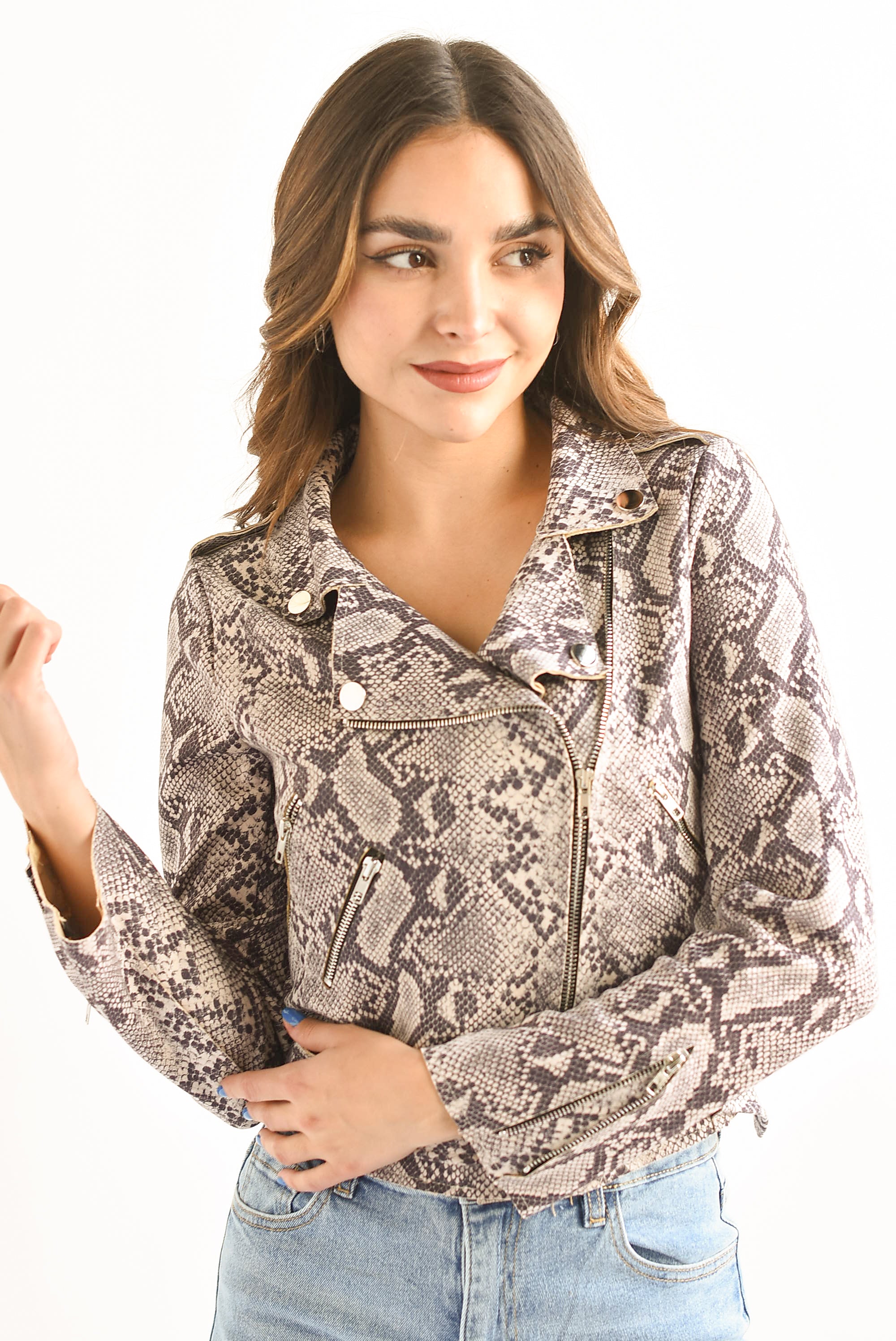 Chamarra biker suede Snake print