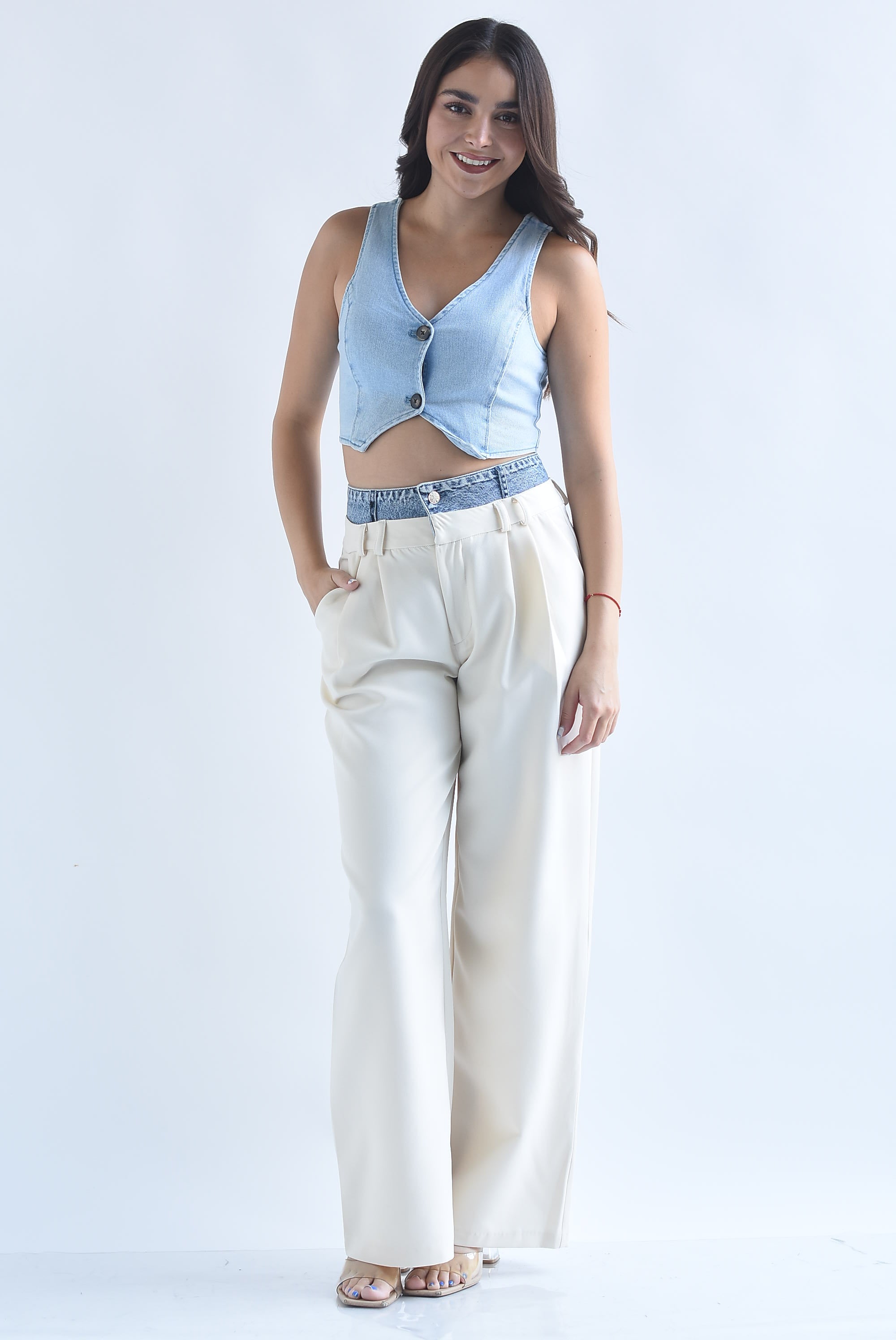 Chaleco corto Denim botones