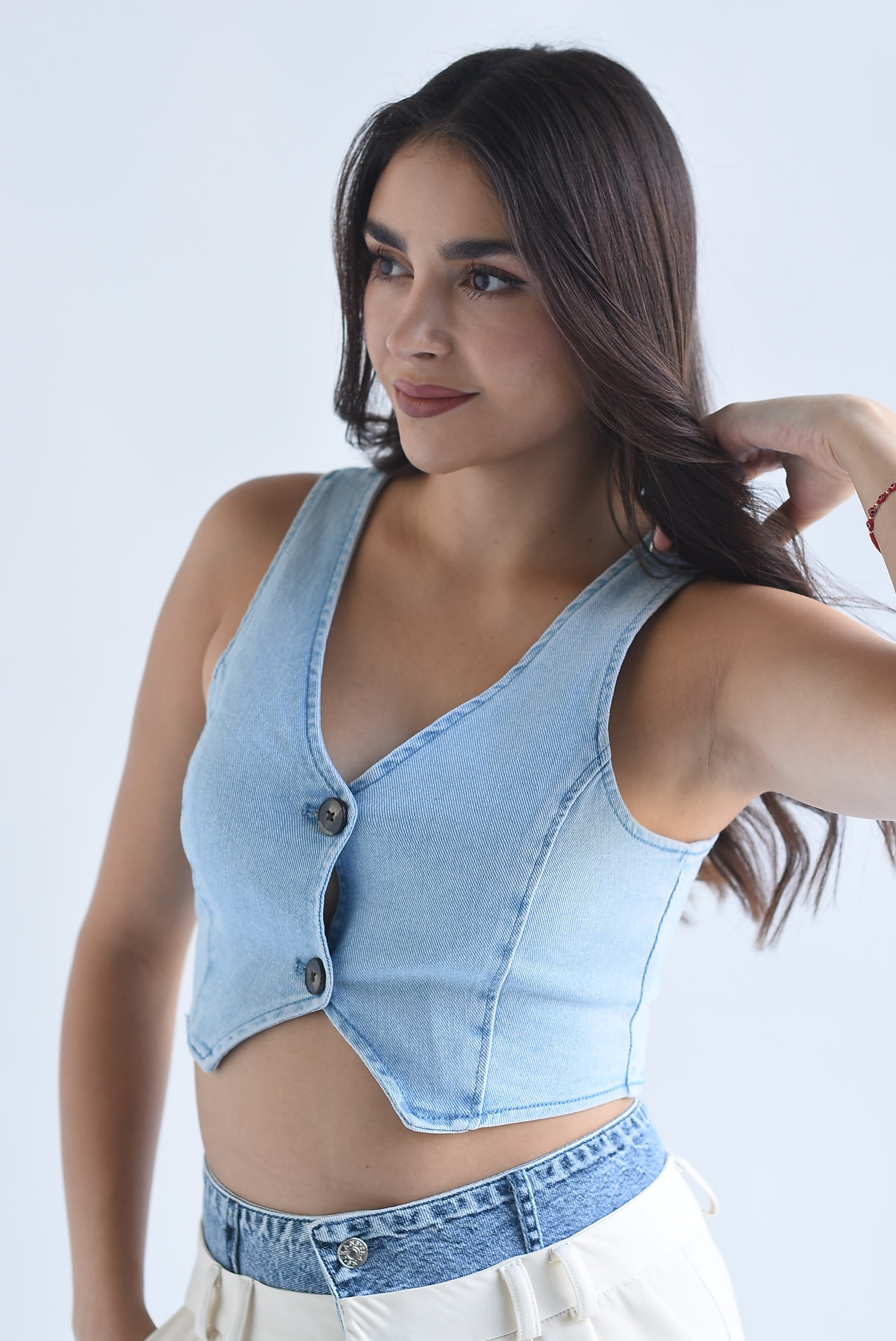 Chaleco corto Denim botones
