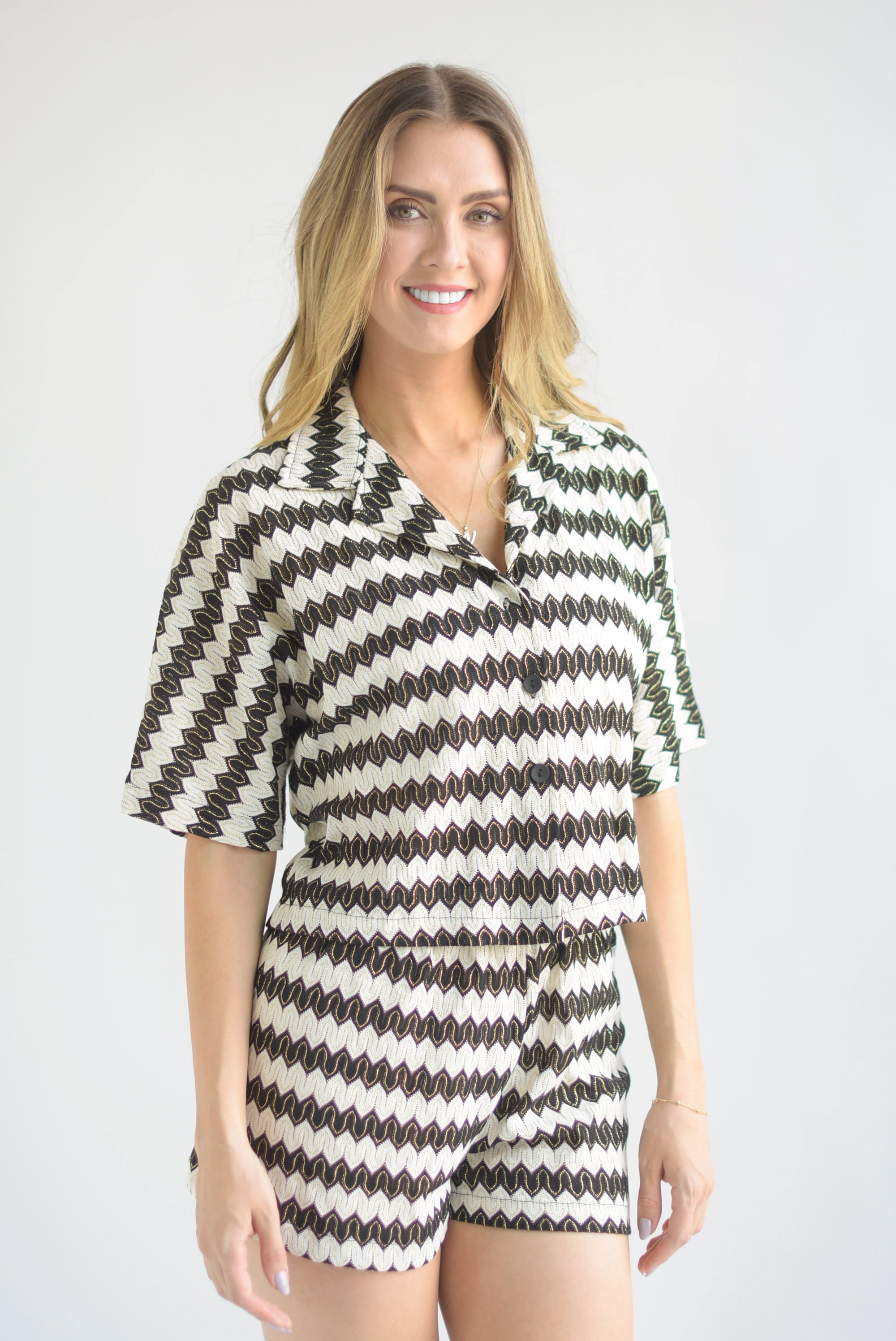 Set Short y Camisa estampado hilo metalizado