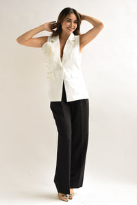 Fashion Styled Chaleco Flor 3D Blanco