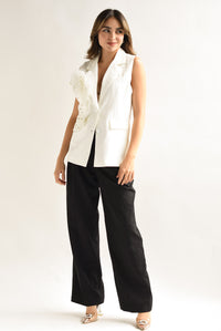 Fashion Styled Chaleco Flor 3D Blanco