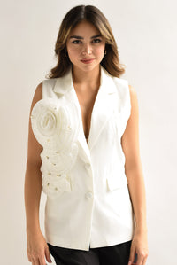 Fashion Styled Chaleco Flor 3D Blanco