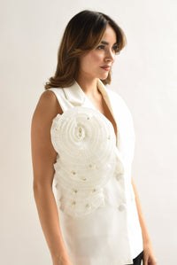 Fashion Styled Chaleco Flor 3D Blanco