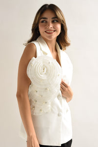 Fashion Styled Chaleco Flor 3D Blanco