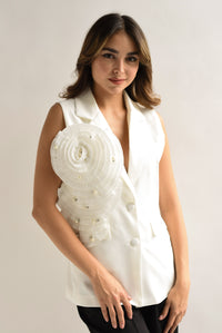 Fashion Styled Chaleco Flor 3D Blanco