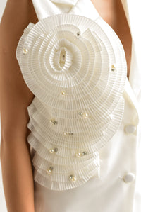 Fashion Styled Chaleco Flor 3D Blanco