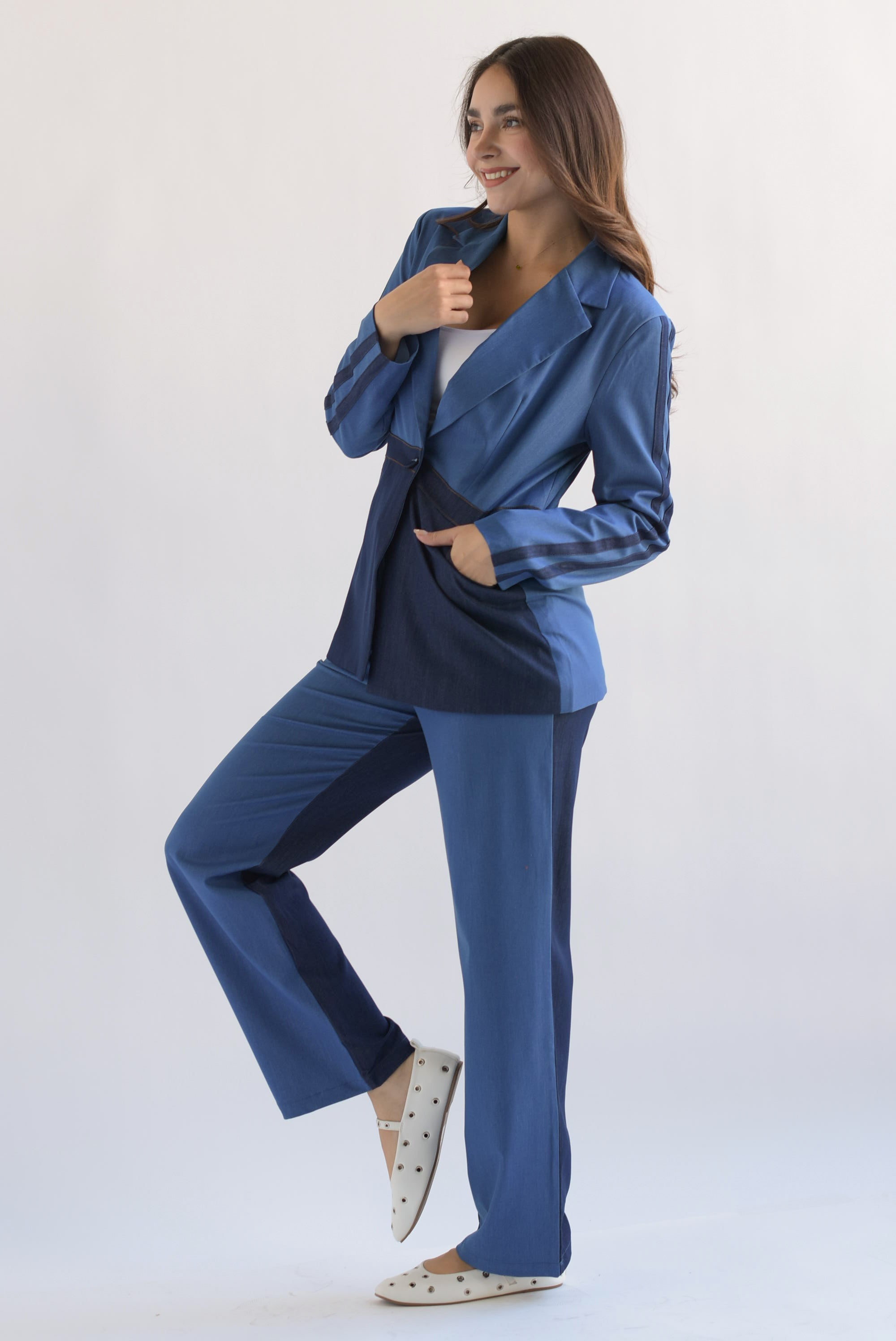 Set Pantalón y Blazer track bitono Azul denim