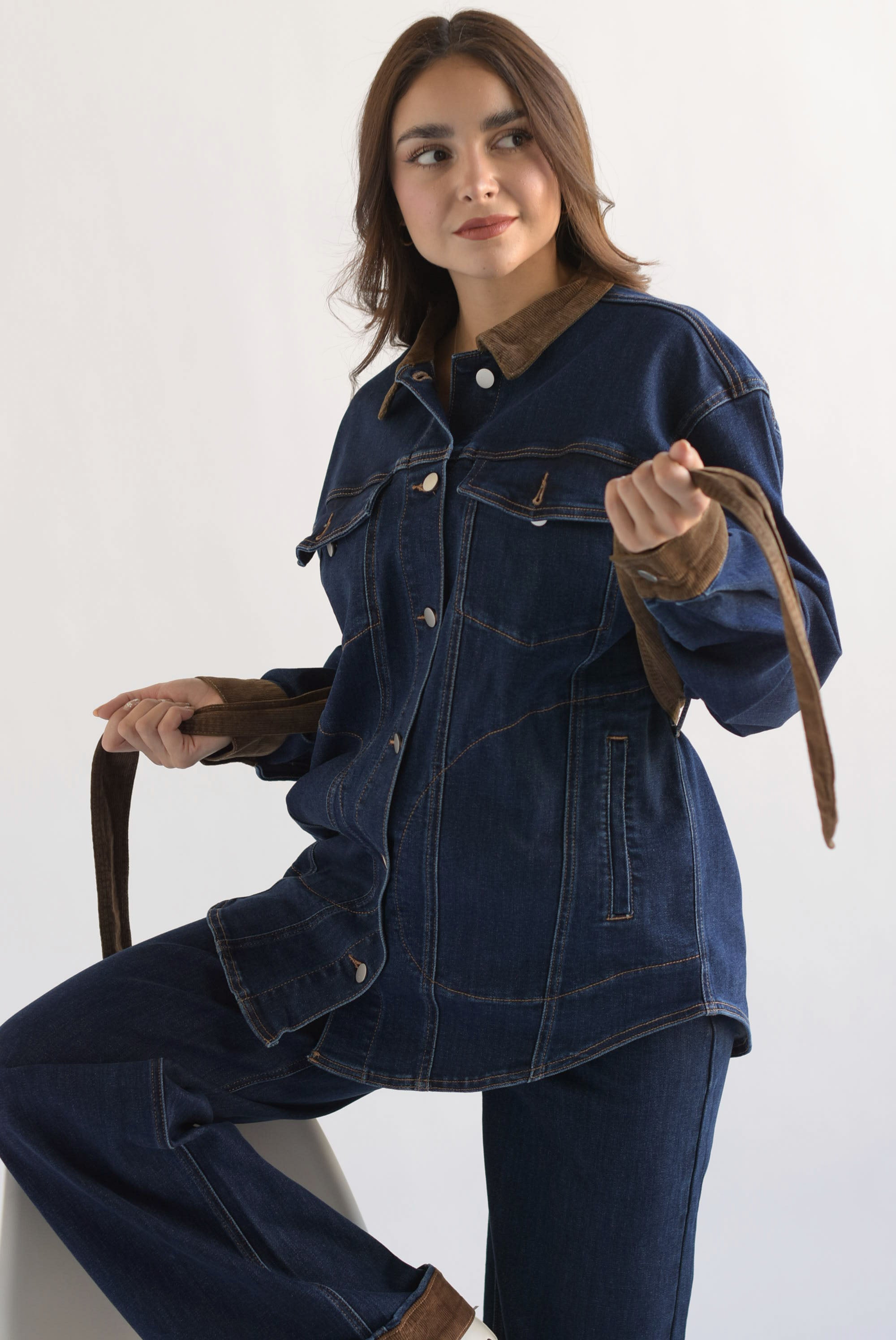 Set Pantalón y Shacket pana Denim Dark