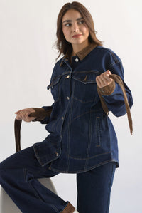 Fashion Styled Set Pantalón y Shacket pana Denim Dark