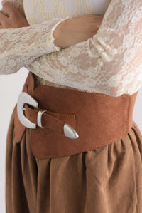 Fashion Styled Cinturón ancho elástico suede Café