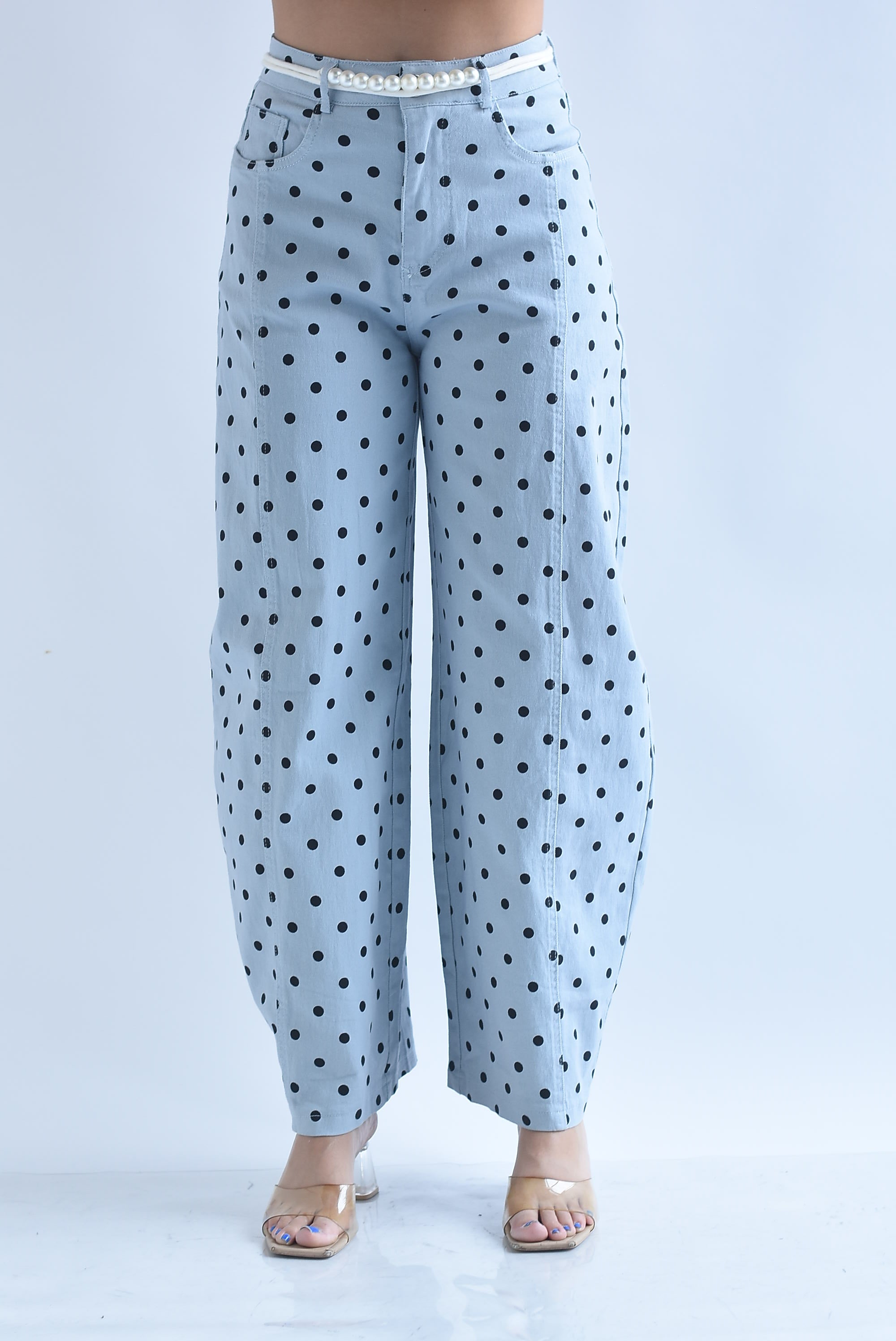 Jeans barrel polka dots jareta perlas