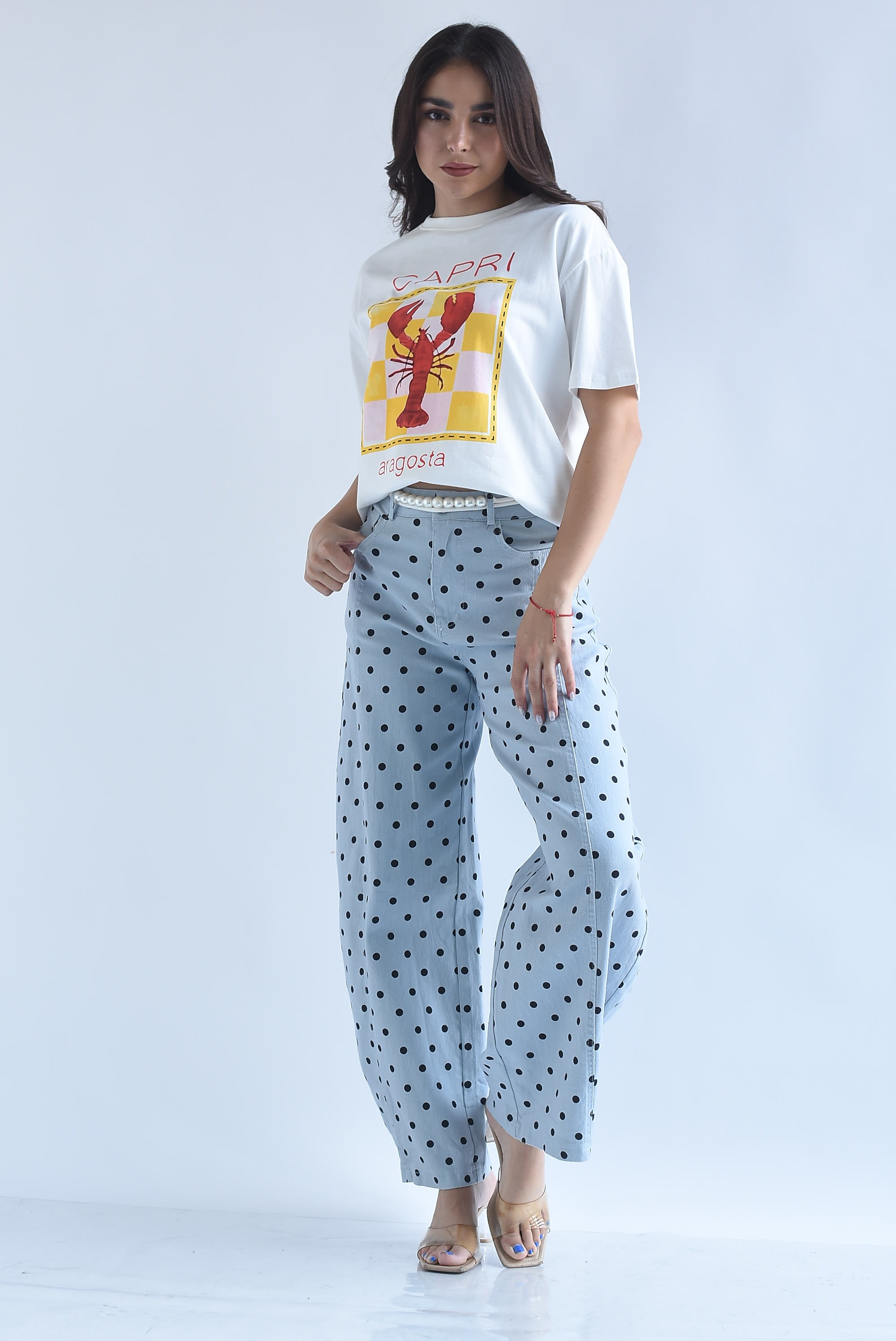 Jeans barrel polka dots jareta perlas
