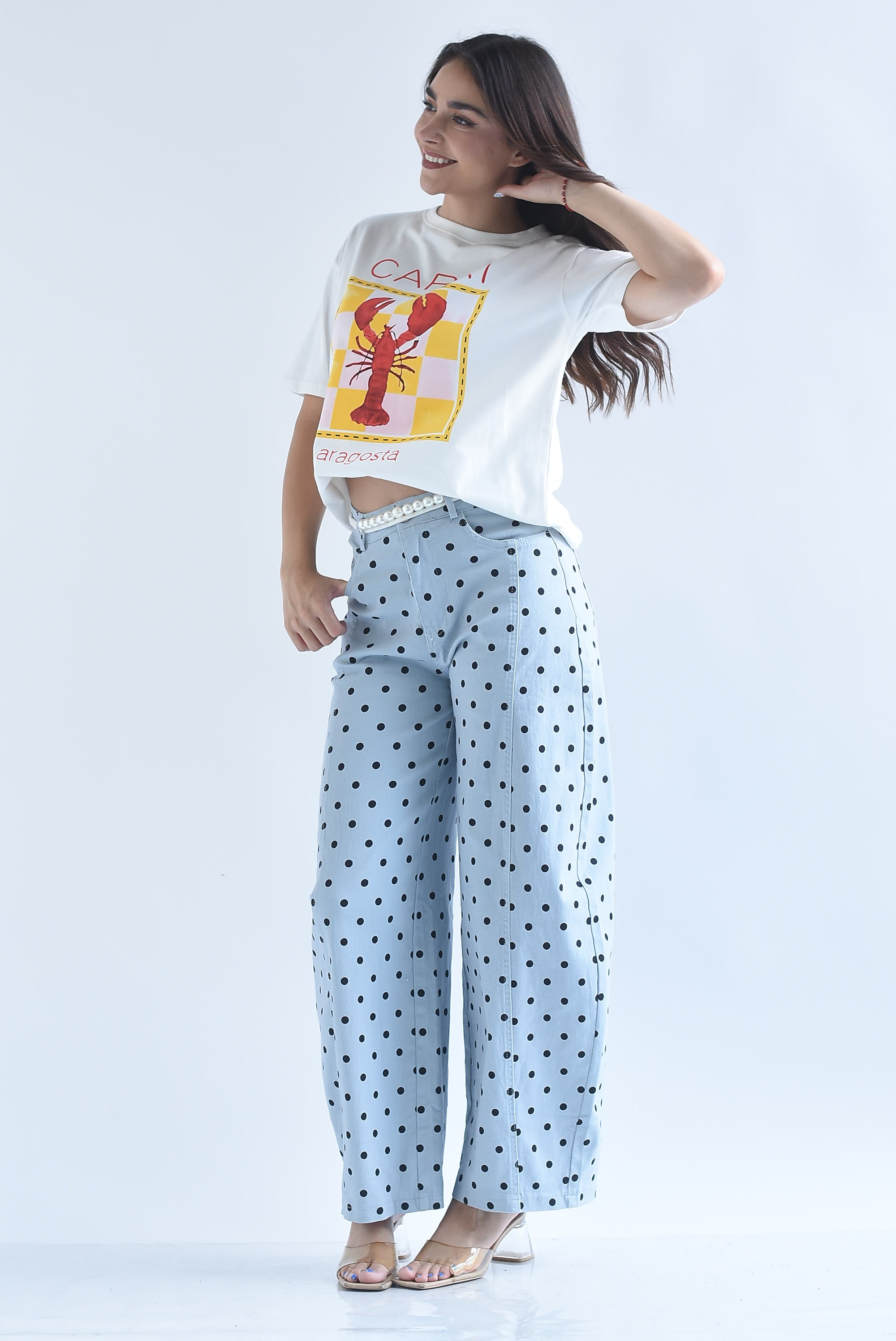 Jeans barrel polka dots jareta perlas