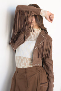 Fashion Styled Chamarra flecos suede Espresso