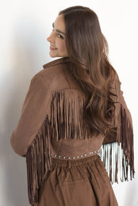 Fashion Styled Chamarra flecos suede Espresso