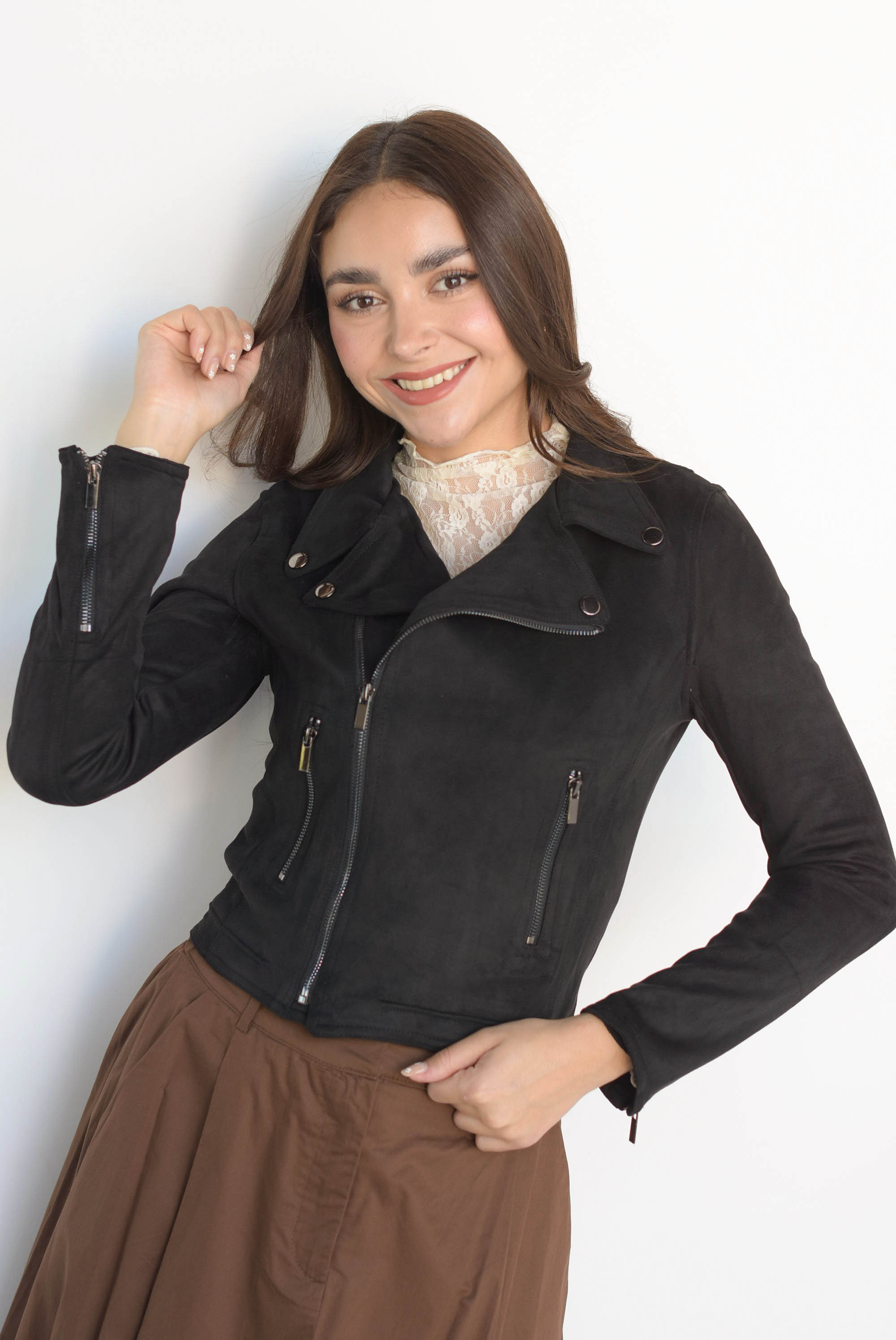 Chamarra biker suede Negro