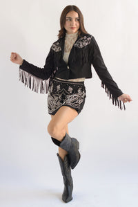 Fashion Styled Set Falda-Short y Blazer cowboy suede Negro