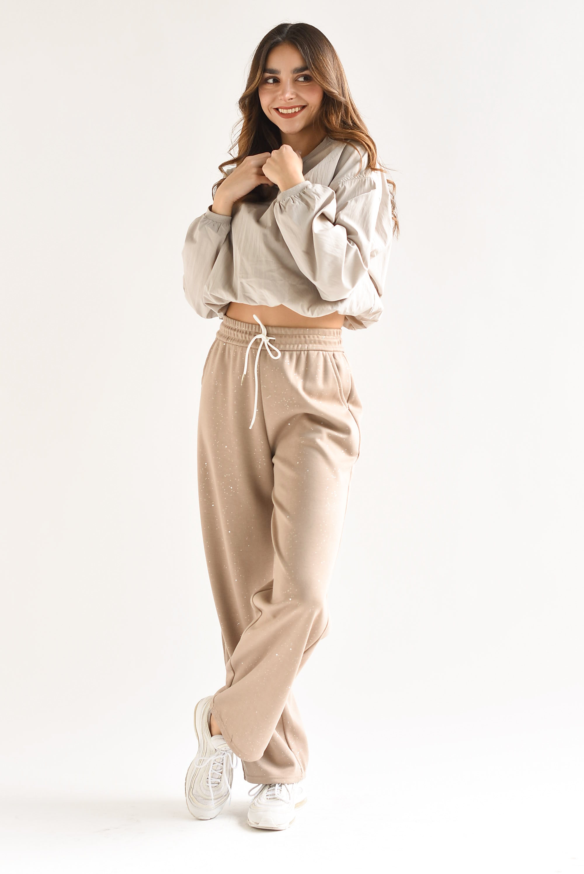 Blusa parachute cierre Greige