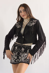 Fashion Styled Set Falda-Short y Blazer cowboy suede Negro
