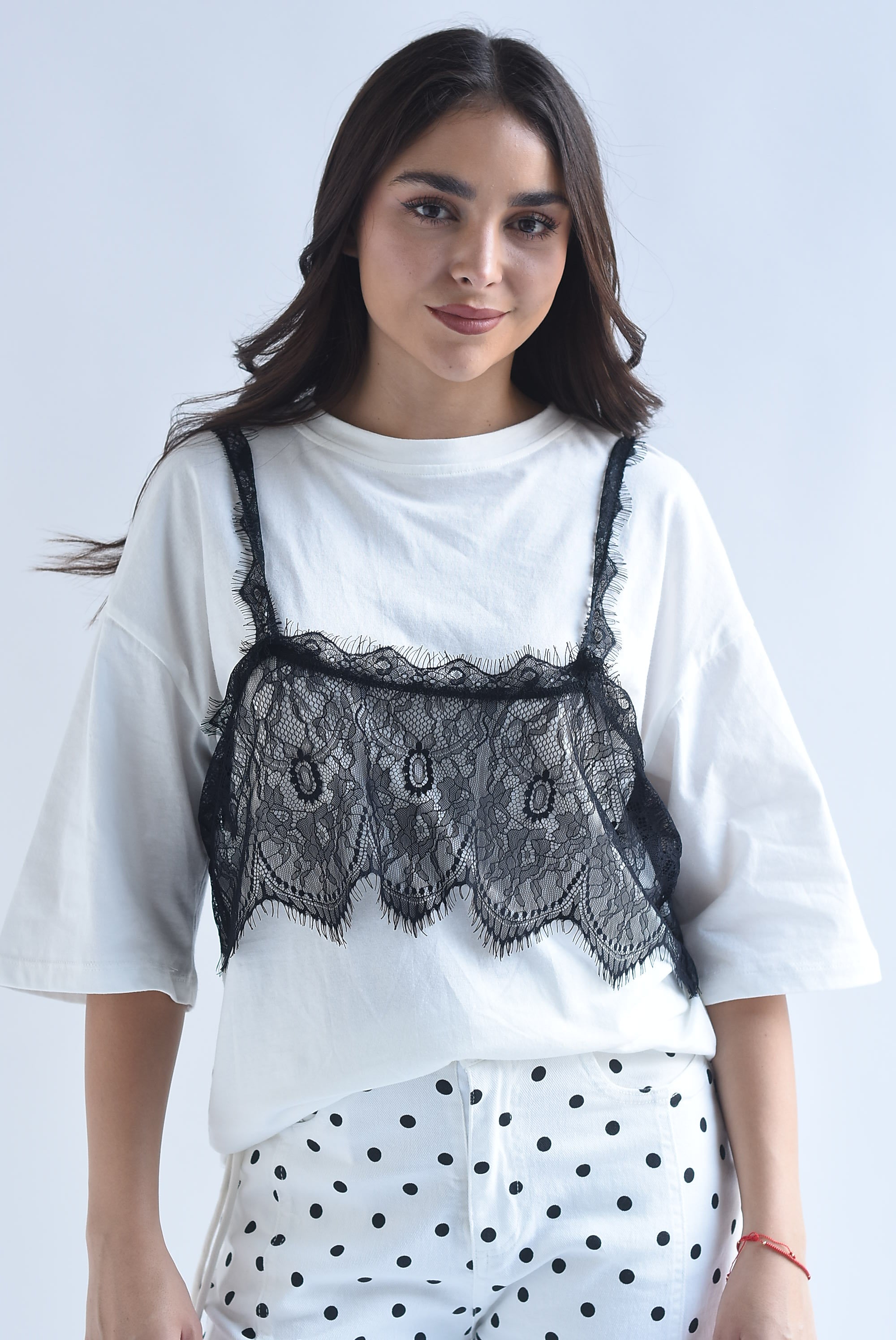 T-Shirt con Top corto encaje