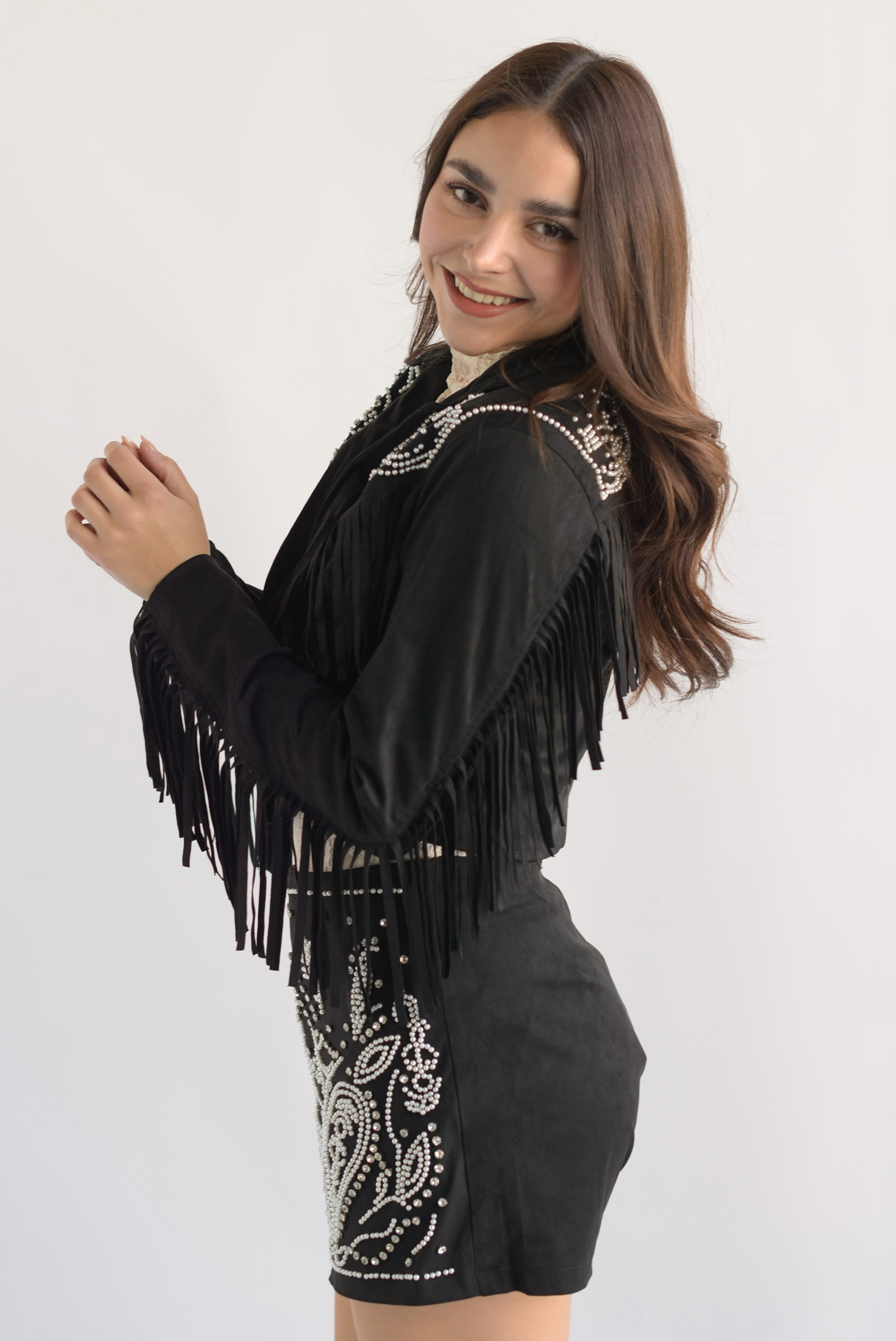 Set Falda-Short y Blazer cowboy suede Negro