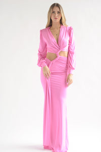 Fashion Styled Vestido largo nudo cut-outs Rosa Chicle